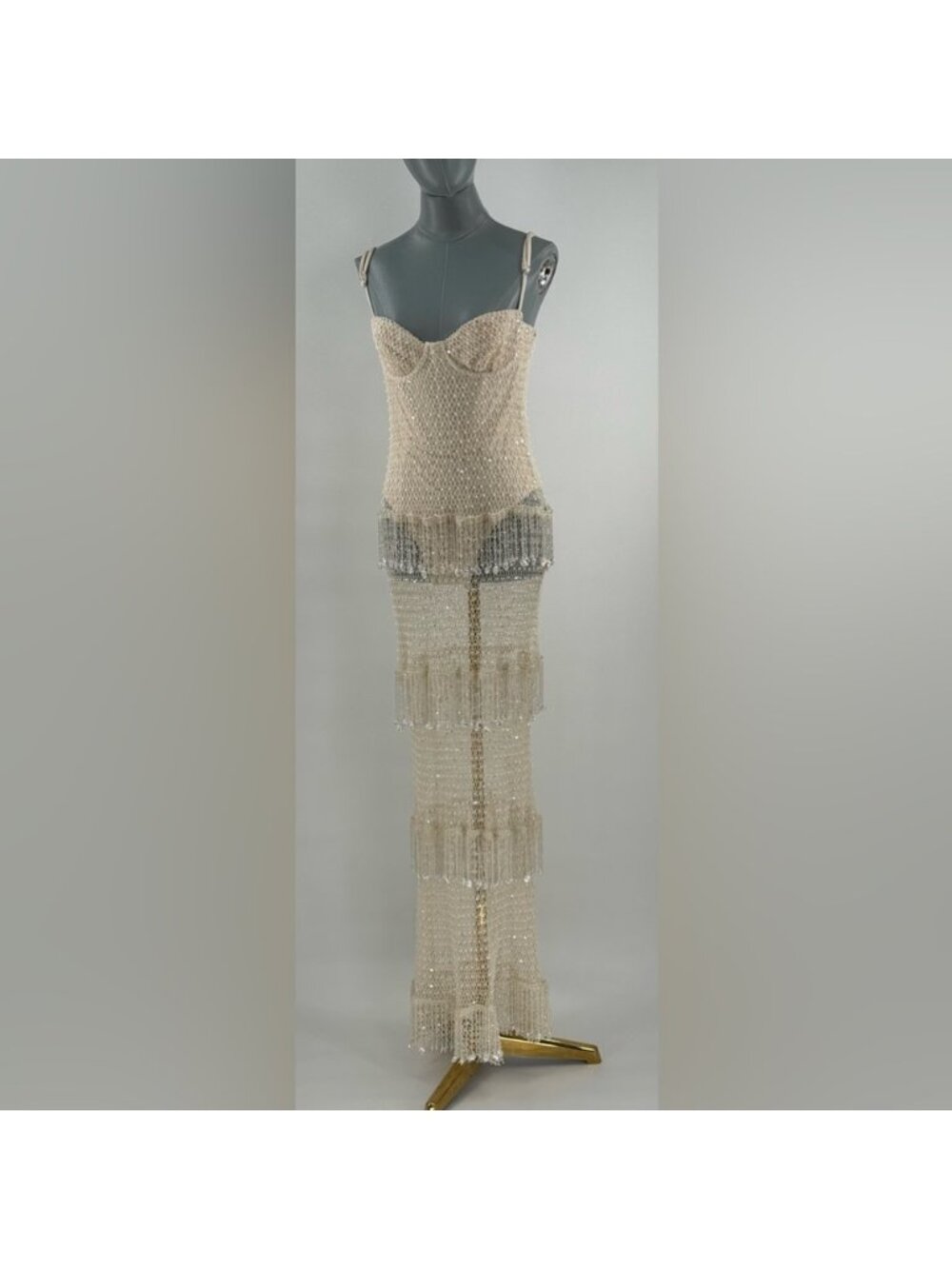 🆕 PATBO 🧿 NWOT Crochet Bloom Beaded Tiered Maxi Dress, Off White - Sz 12 BR44 - Picture 3 of 16